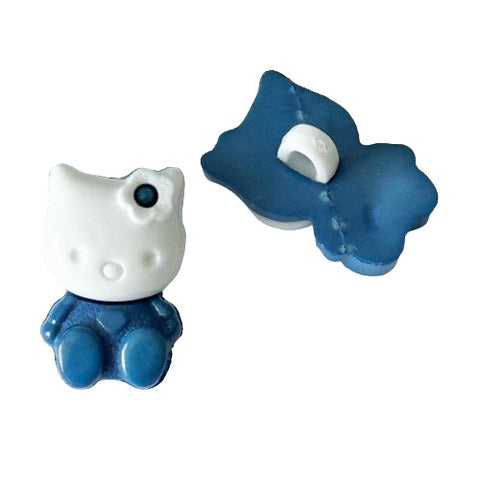 Kinderknopf mit katzemotiv in Blau aus Kunststoff