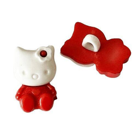 Kinderknopf mit katzemotiv in Rot aus Kunststoff