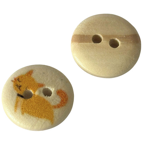 Kinderknopf mit katzemotiv in Gelb aus Holz