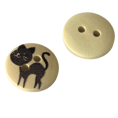 Kinderknopf mit katzemotiv in Schwarz aus Holz