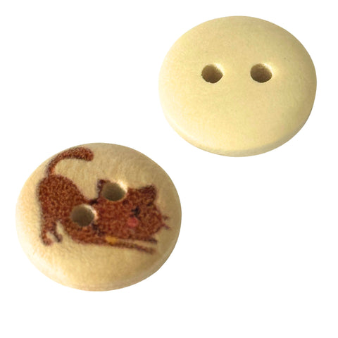 Kinderknopf mit katzemotiv in Braun aus Holz