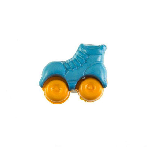 Kinderknopf mit rollschuhmotiv in Blau aus Kunststoff