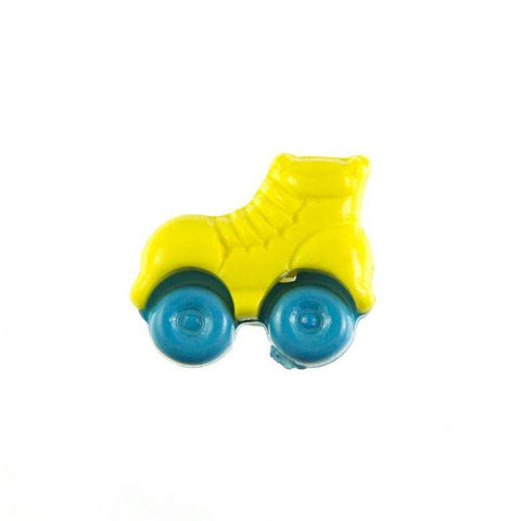 Kinderknopf mit rollschuhmotiv in Gelb aus Kunststoff