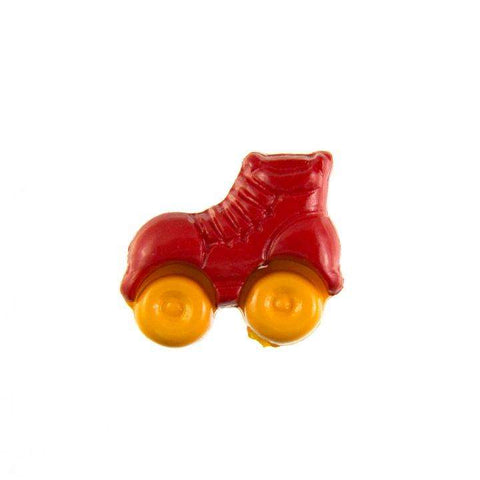 Kinderknopf mit rollschuhmotiv in Rot aus Kunststoff