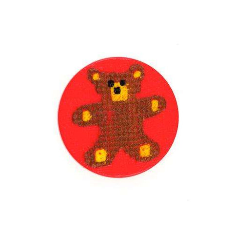 Kinderknopf mit bärmotiv in Rot aus Kunststoff
