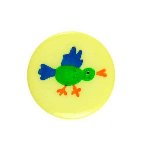 Kinderknopf mit vogelmotiv in Gelb aus Kunststoff