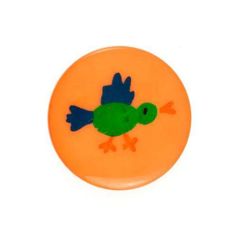 Kinderknopf mit vogelmotiv in Orange aus Kunststoff