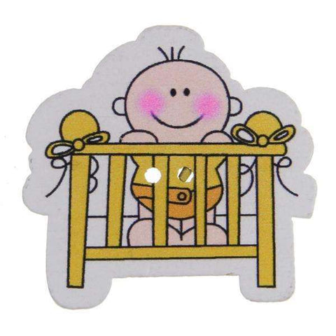 Kinderknopf mit babymotiv in Gelb aus Holz