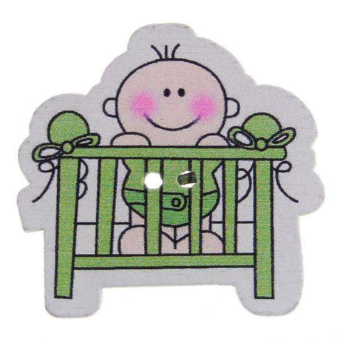 Kinderknopf mit babymotiv in Grün aus Holz