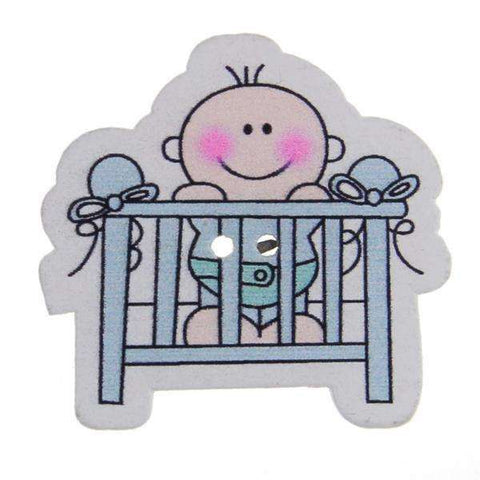 Kinderknopf mit babymotiv in Blau aus Holz