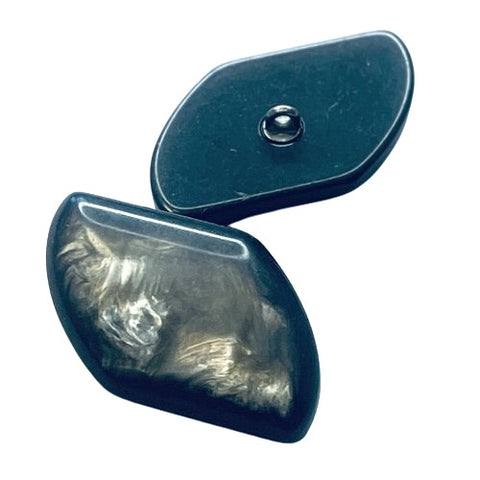 Knebelknopf Perlmuttimitat K-83 Schwarz-Silber