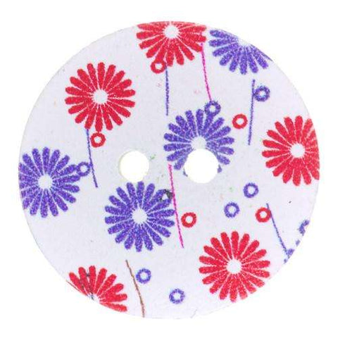 Bunt Holzknopf mit Blumenmotiv mit 2-Loch-Befestigung HK-287