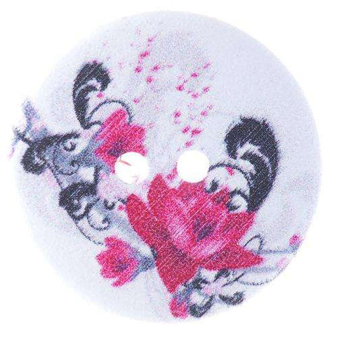 Bunt Holzknopf mit Blumenmotiv mit 2-Loch-Befestigung HK-298