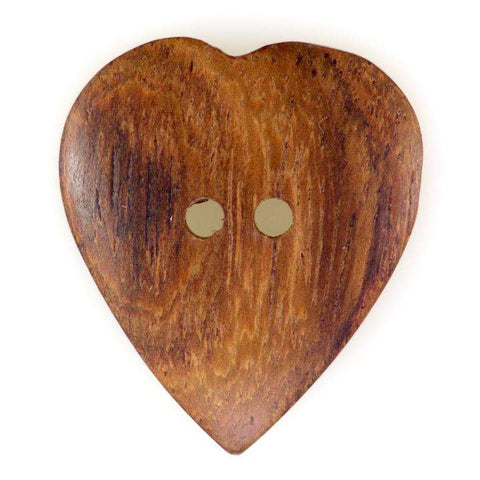 Braun Holzknopf mit Herzmotiv mit 2-Loch-Befestigung HK-114-TEAK