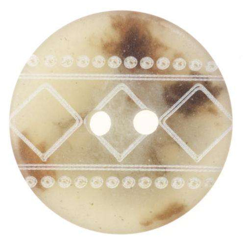 Hornimitat 2-Loch Knopf mit Rautenmuster beige-braun