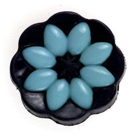 Knöpfe mit Blumenmotiv BL-100 Schwarz-türkis