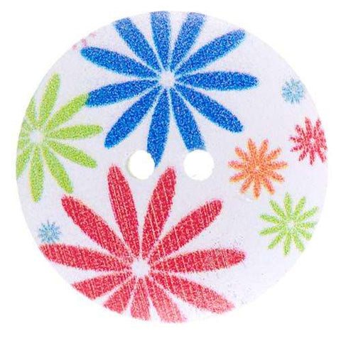 Bunt Holzknopf mit Blumenmotiv mit 2-Loch-Befestigung HK-286