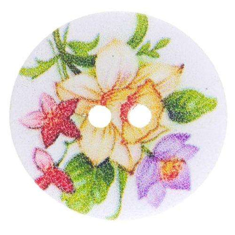 Bunt Holzknopf mit Blumenmotiv mit 2-Loch-Befestigung HK-292