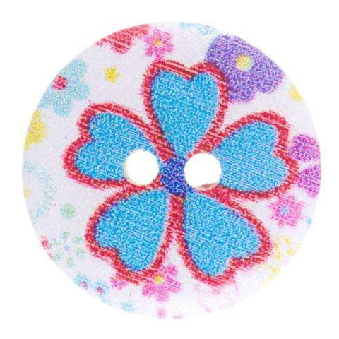 Bunt Holzknopf mit Blumenmotiv mit 2-Loch-Befestigung HK-326
