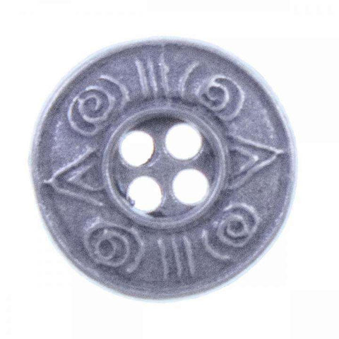 Metallknopf mit Muster in Altsilber-Silber mit 4-Loch-Befestigung in 15 mm