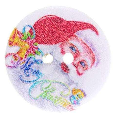 Bunt Holzknopf mit Weihnachts-Nikolausmotiv mit 2-Loch-Befestigung HK-350