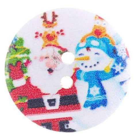 Bunt Holzknopf mit Weihnachts-Nikolausmotiv mit 2-Loch-Befestigung HK-352