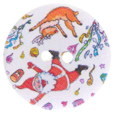 Bunt Holzknopf mit Weihnachts-Nikolausmotiv mit 2-Loch-Befestigung HK-354