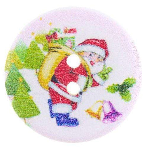 Bunt Holzknopf mit Weihnachts-Nikolausmotiv mit 2-Loch-Befestigung HK-355