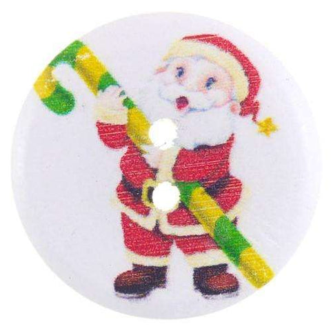 Bunt Holzknopf mit Weihnachts-Nikolausmotiv mit 2-Loch-Befestigung HK-362
