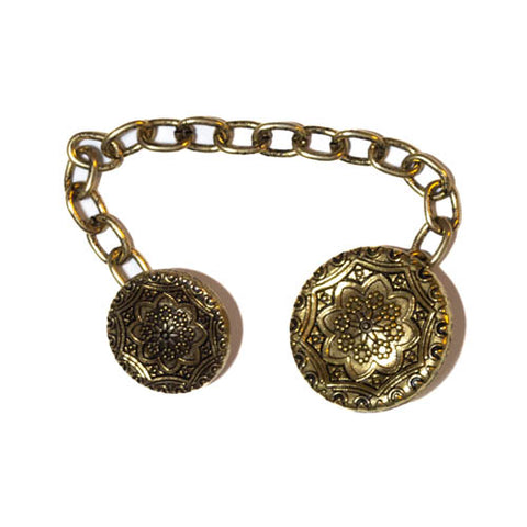 Manschetten Doppelknopf an Kette  Blumen Muster Altgold TK-145