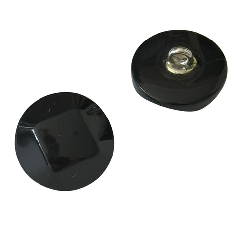 Schwarzer Mantelknopf HI-116 in Hornoptik, kräftige Halbkugel mit Facetten und Öse
