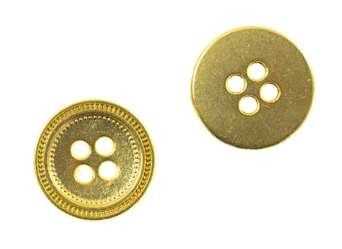 Metallknopf mit Rand in Gold mit 4-Loch-Befestigung in 15–20 mm