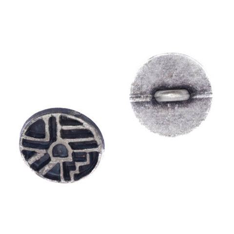 Metallknopf mit Muster in Altsilber-Silber mit Öse-Befestigung in 12–15 mm