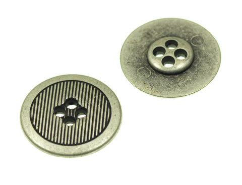 Metallknopf mit Streifenmuster Muster in Altsilber-Silber mit 4-Loch-Befestigung in 15–23 mm