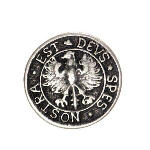 Metallknopf mit Wappenmotiv in Grau mit Öse-Befestigung in 18–21 mm