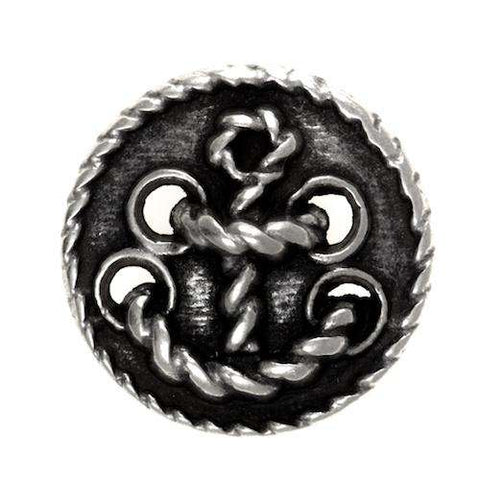 Metallknopf mit Ankermotiv Knotenoptik in Silber-Grau mit Öse-Befestigung in 14–23 mm