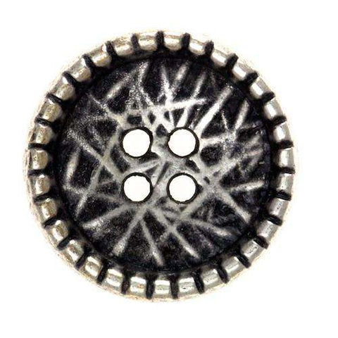 Metallknopf mit Rand in Silber-Grau mit 4-Loch-Befestigung in 20 mm