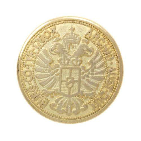 Metallknopf mit Wappenmotiv in Gold mit Öse-Befestigung in 15–23 mm