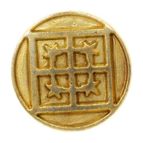 Metallknopf mit Muster in Gold mit Öse-Befestigung in 15 mm