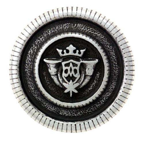 Metallknopf mit Wappenmotiv in Silber-Grau mit Öse-Befestigung in 15–23 mm