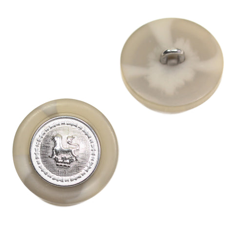 Metallknopf mit Wappenmotiv Löwenwappen in Silber-Beige mit Öse-Befestigung in 23 mm