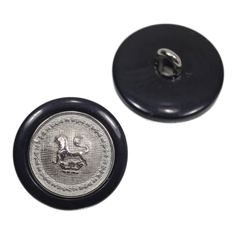 Metallknopf mit Wappenmotiv Löwenwappen in Schwarz mit Öse-Befestigung in 20 mm