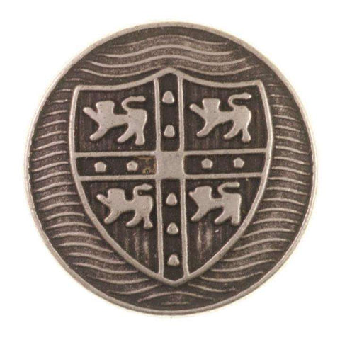 Metallknopf mit Wappenmotiv in Altsilber-Silber mit Öse-Befestigung in 20 mm