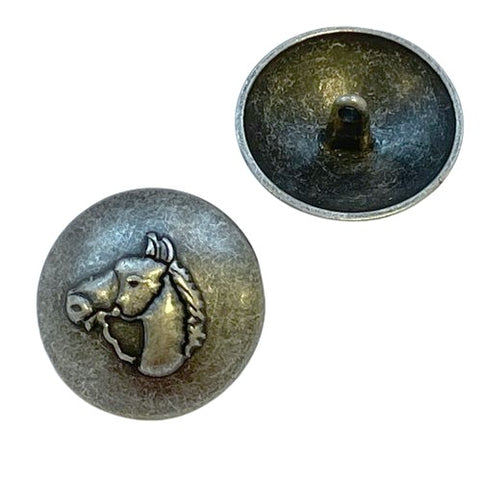 Metallknopf  Pferdekopf Motive in Altsilber-Silber mit Öse-Befestigung in 18–25 mm