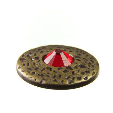 Trachtenknopf ST-17-AG Messing mit Swarovski® Kristall Light Siam Hellrot für Dirndl, Tracht, Blusen und Jacken