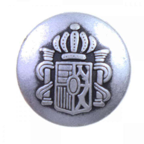 Metallknopf mit Wappenmotiv in Altsilber-Silber mit Öse-Befestigung in 15 mm