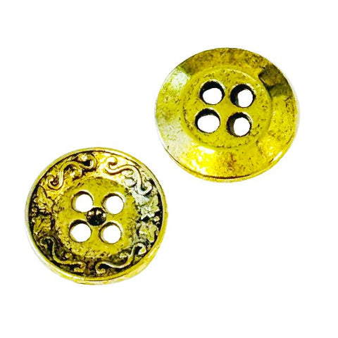 Metallknopf mit Rand in Altgold-Gold mit 4-Loch-Befestigung in 14 mm