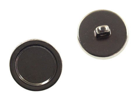 Metallknopf mit Rand flach in Schwarz mit Öse-Befestigung in 18–25 mm