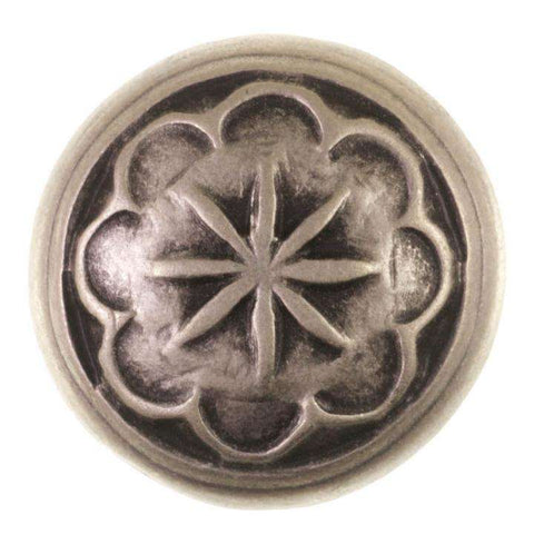 Metallknopf mit Blumenmotiv in Altsilber-Silber mit Öse-Befestigung in 18–24 mm