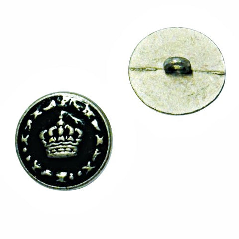 Metallknopf mit Kronenmotiv in Grau mit Öse-Befestigung in 18–20 mm